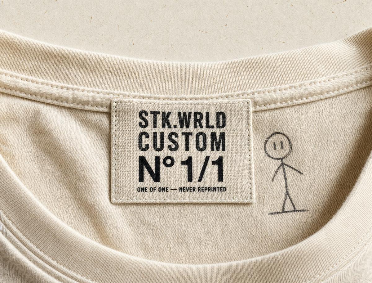 Etichetta interna STK.WRLD Custom numerata Nº 1/1, one of one, mai ristampata